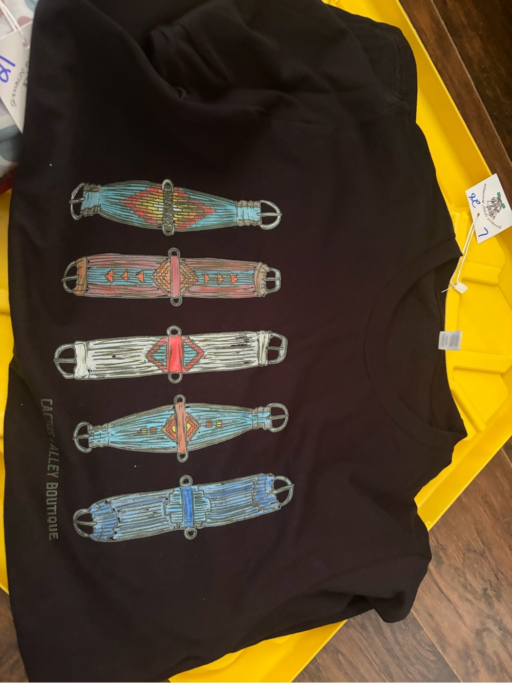 Black Graphic Tee with Colorful Western Buckle Print